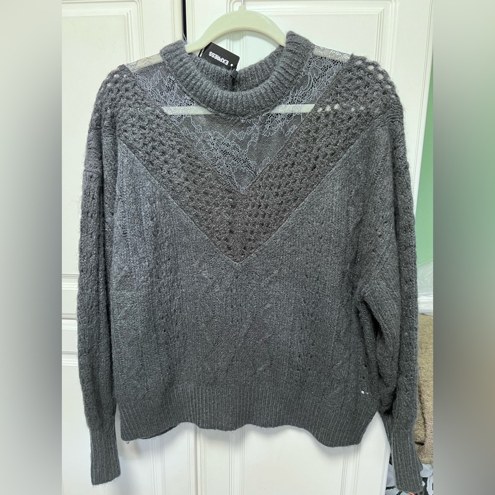 Express Cable Knit Sweater Gray Sz XL